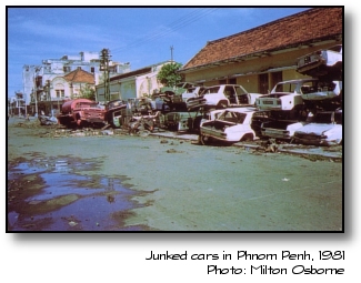 Junked automobiles in central Phnom Penh, 1981. Photo by Milton Osborne.