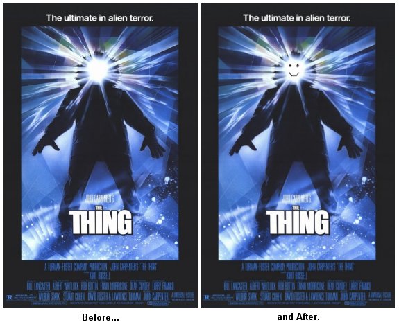 Graffiti-marked poster for The Thing